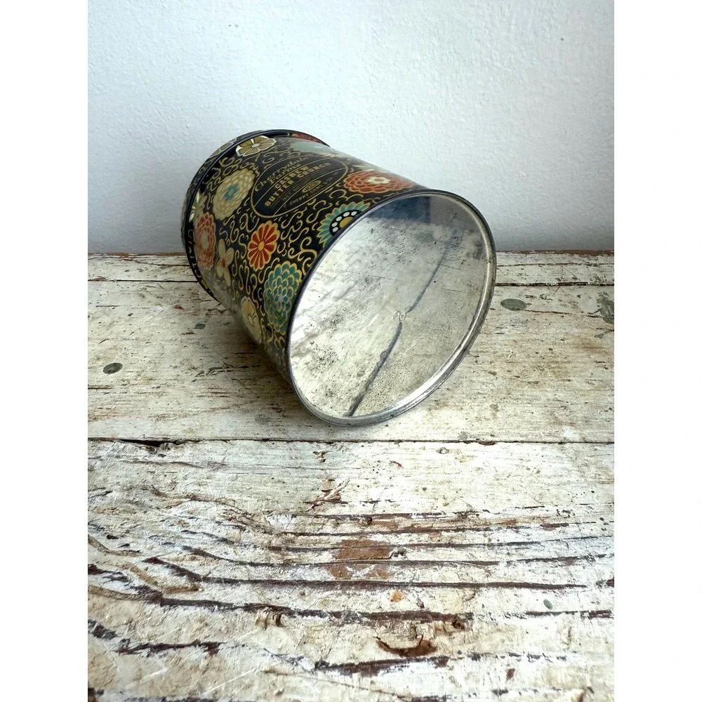 Vintage Cherrydale Farms Cashew Butter Crunch Tin Floral Cookie Storage Canister